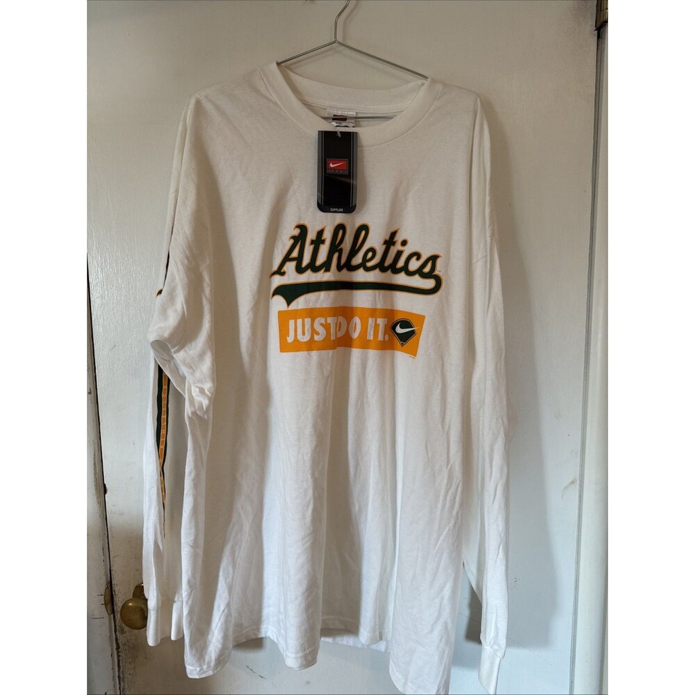 NWT Oakland Athletics Nike Long Sleeve T-Shirt "Just Do It" White | Men's XXL